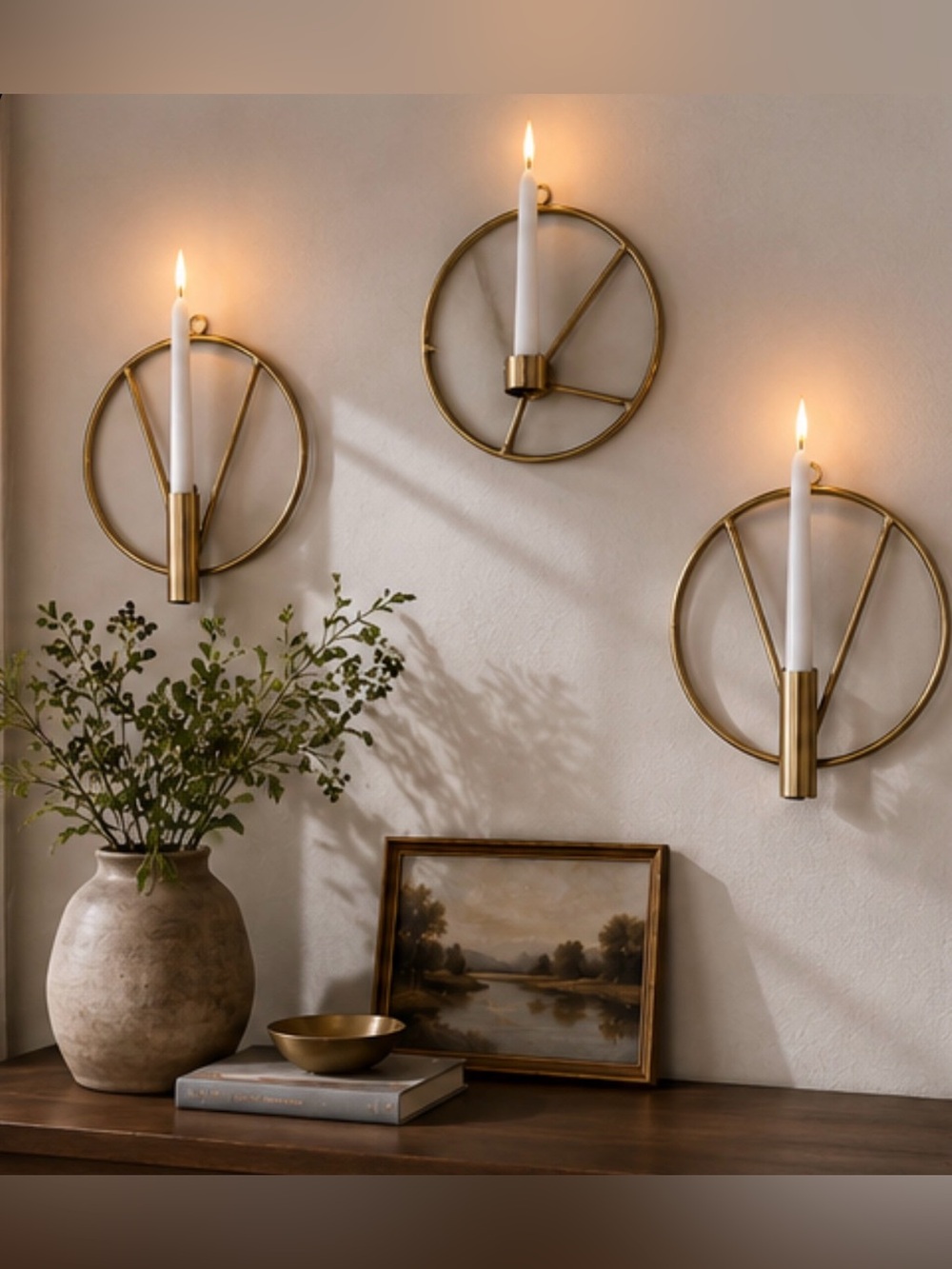 BRAND NEW SET OF 3 contemporary gold-colored stainless-steel  WALL SCONCES